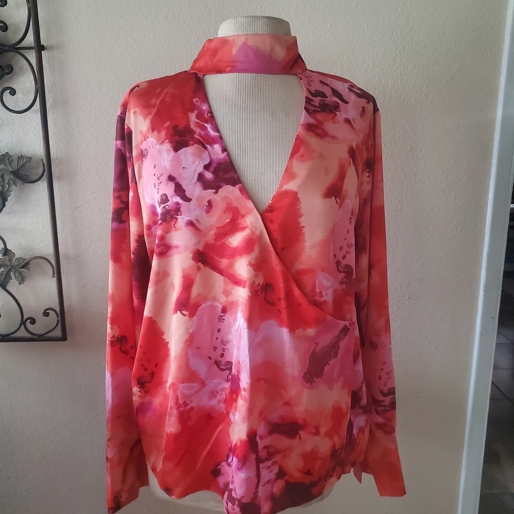 Worthington Floral Wrap Blouse - Pink and Red - Picture 4 of 9